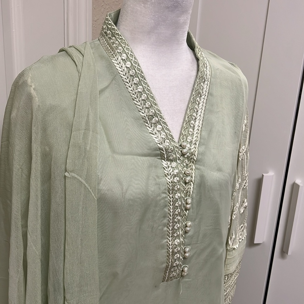 Pakistani Indian Shalwar Kameez Apple Green Embro… - image 8